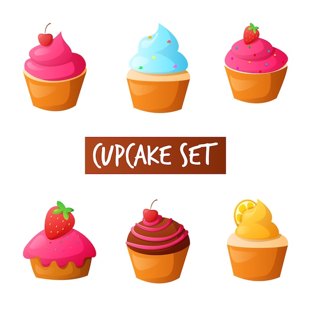 A cupcake set with different flavors and the word cupcakes on it