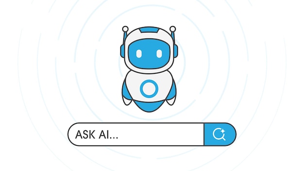 A cyborg or robot with a generative barConcept of artificial intelligence Chatbot and AI Assistant Search engine bar Input prompt as commands for search and analysis by AI Vector illustration