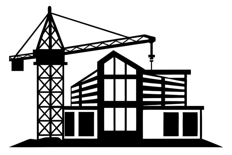 Vektori a drawing of a building with a crane in the background