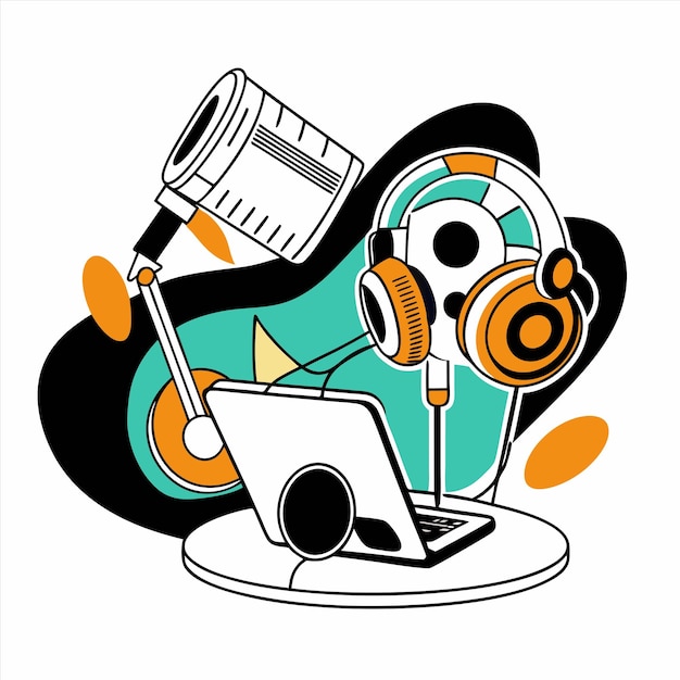 a drawing of a robot with a microphone and a microphone
