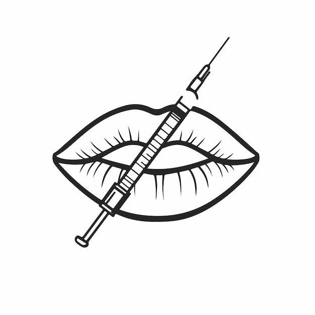 a drawing of a woman  s lips with a syringe in the middle