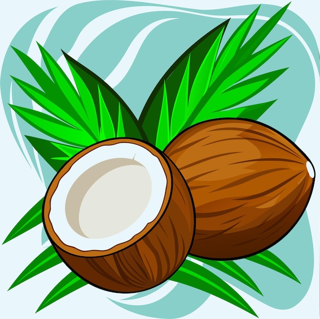 a drawing of coconut and coconut with a blue background