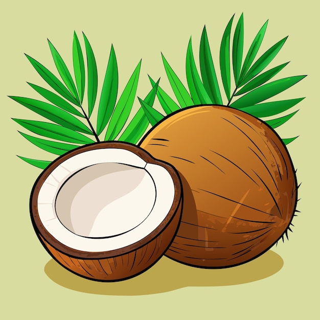a drawing of coconut and coconut with a green background
