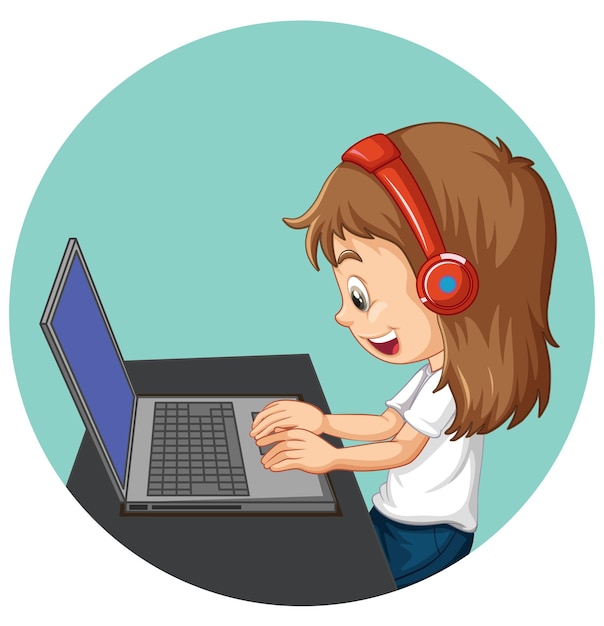A girl using laptop cartoon character