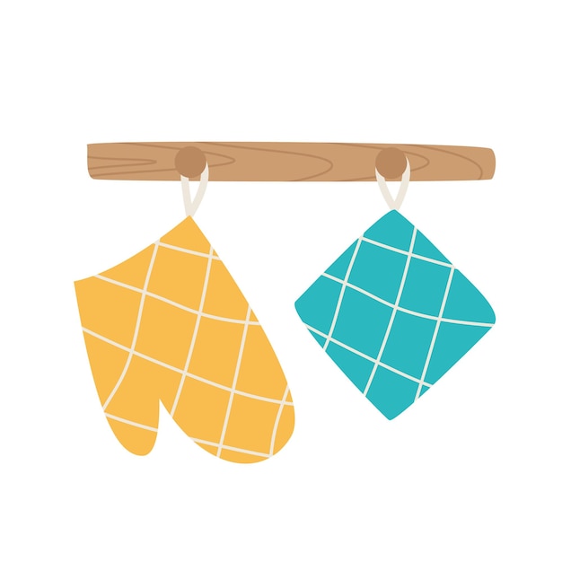 A glove and oven mitt hang on the counter icon Kitchen utensils concept