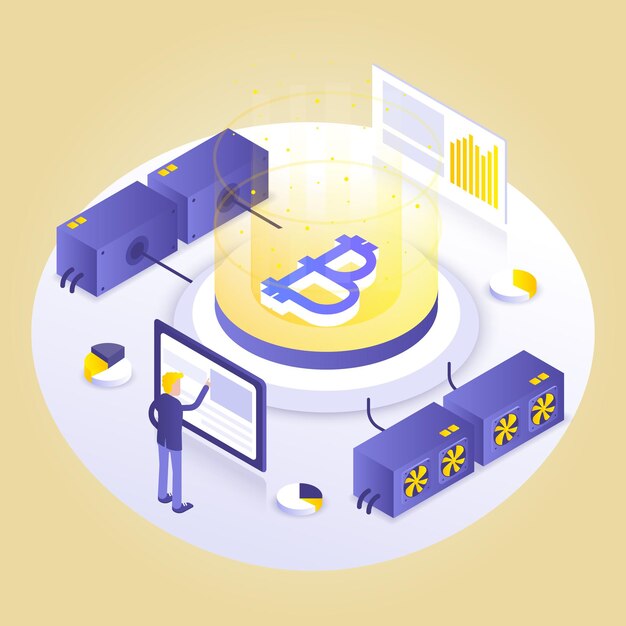 A graphic of a man standing in front of a large coin with a symbol of a bar chart.