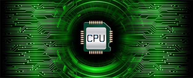 A green and black background with a cpu on it