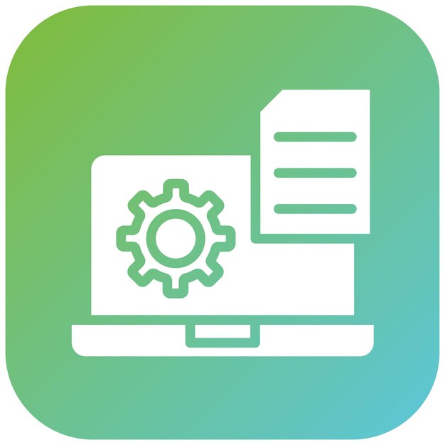 a green and blue logo with a computer monitor and a blue and green background