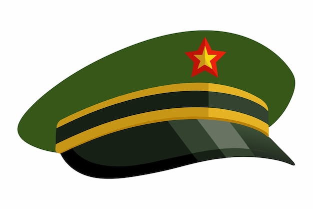 a green and yellow army cap with a star on the top