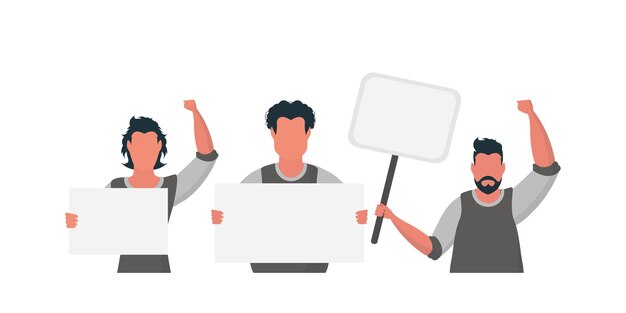 a group of men are holding an empty banner in their hands with space for your text rally or protest concept vector illustration