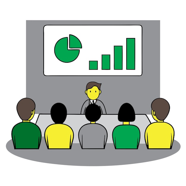 a group of people sit in front of a computer screen with a graph on it
