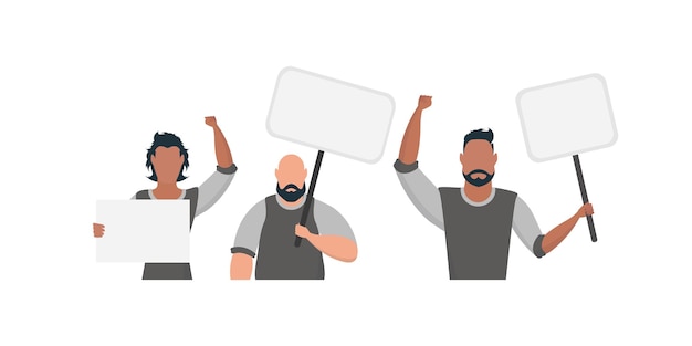 a guy with an empty banner in his hands with space for your text rally or protest concept cartoon style