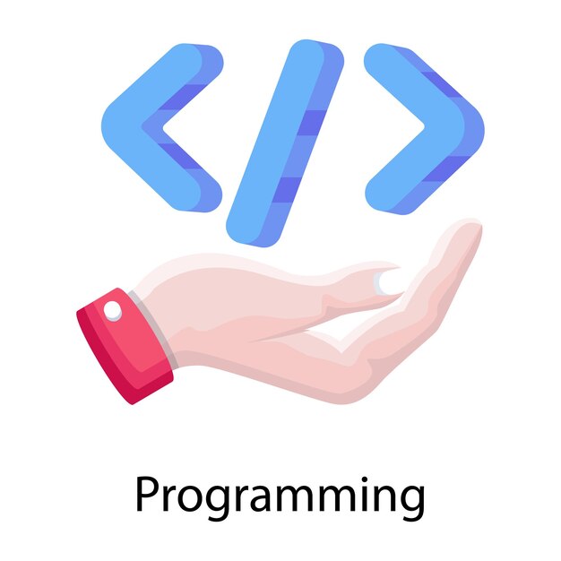 A hand holding a blue and white coder with the word programming below it.