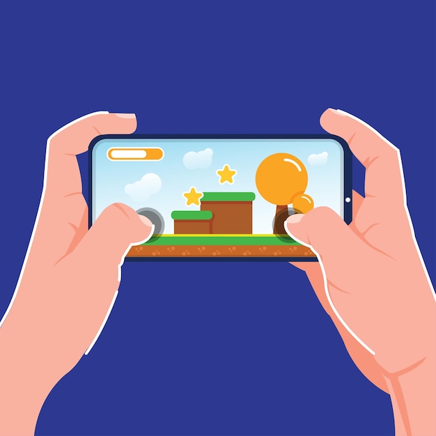 A hand holding a phone with a game on the screen.
