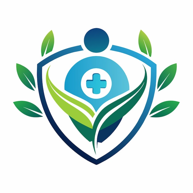 A health care logo design template featuring a blue and green color scheme with a cross symbol Intricate designs created with colored powders