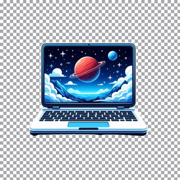 a laptop with a colorful background and a on the screen on transparent background