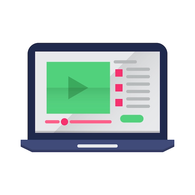 A laptop with a video play button on the screen.