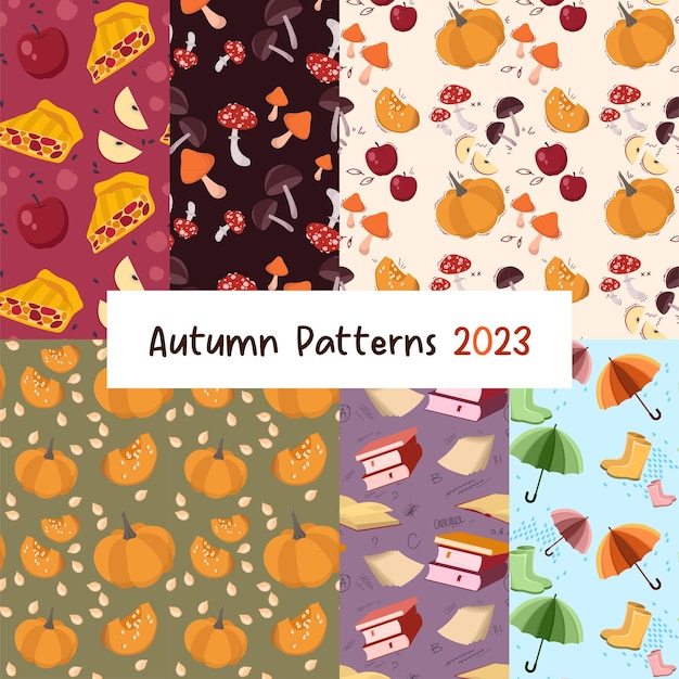 a large set of seamless patterns on the fall theme