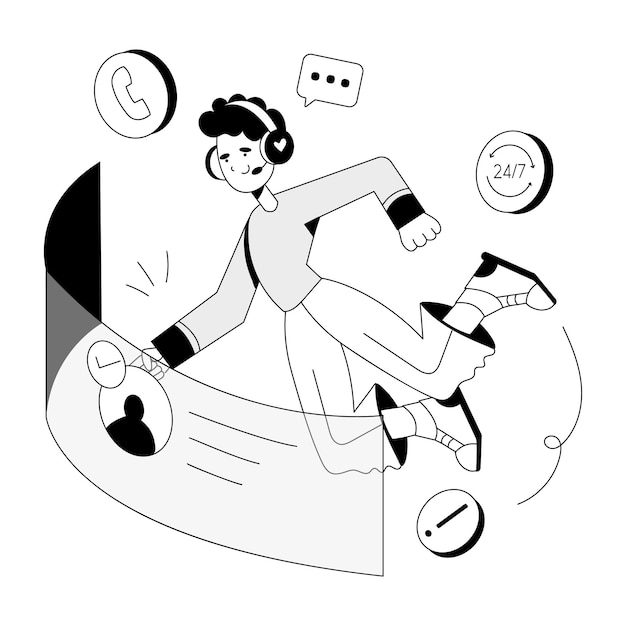 A linear style illustration of virtual support assistant