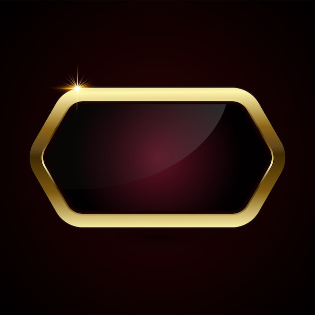 A luxury red plate button of Gold rectangle button isolated on gradient red background Glossy red golden metallic shape 3D realistic vector shiny icon