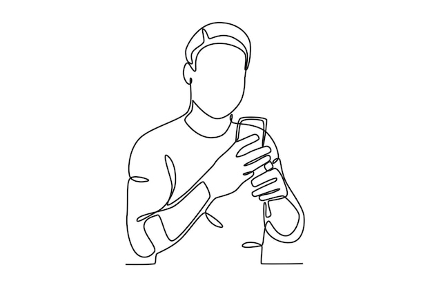 A man addicted to technology Mobile phone addiction oneline drawing