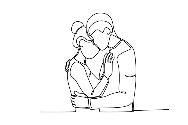 a man and a woman hugging each other national hugging day oneline drawing