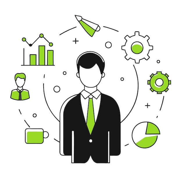 a man front of a chart that says business