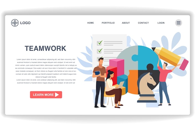 a man holding a pencil website page teamwork modern flat design concept of web page design for website and mobile website