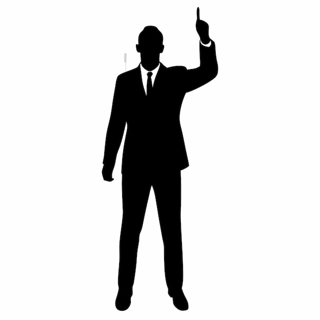 a man in a suit and tie pointing to the left of a picture of a man pointing his finger