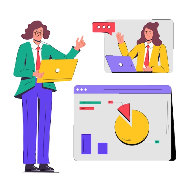 A man in a suit is standing next to a laptop with a graph on the screen.