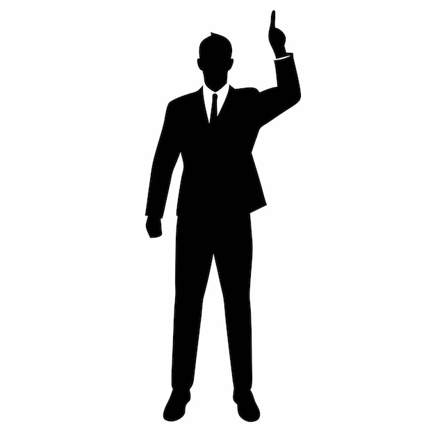 a man in a suit pointing to the left with a gun pointing to the left