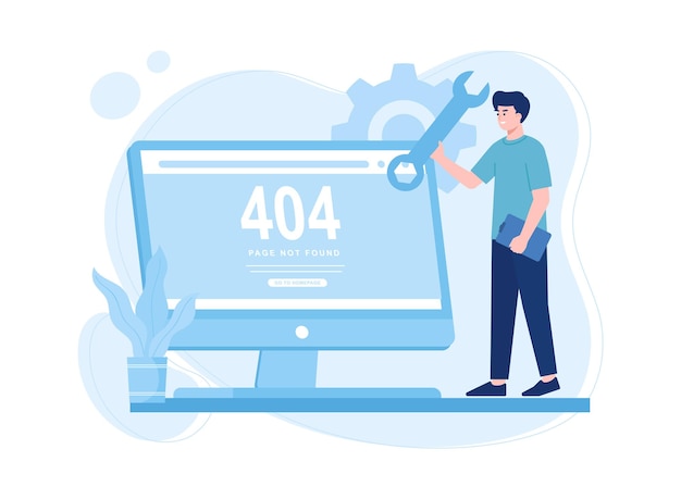 A man is checking a device for repairs trending concept flat illustration