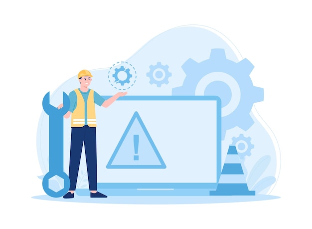 A man is checking a device for repairs trending concept flat illustration