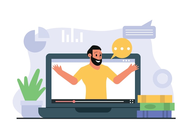 a man on an online webinar via the internet educational lessons online class and remote learning