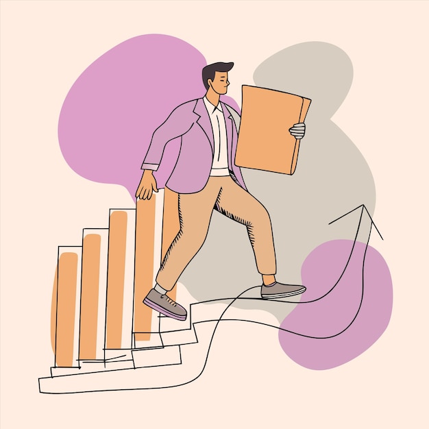 a man with a box on his back is walking up stairs