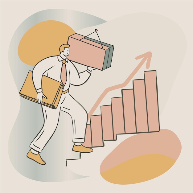 a man with a box on his head is walking up a staircase