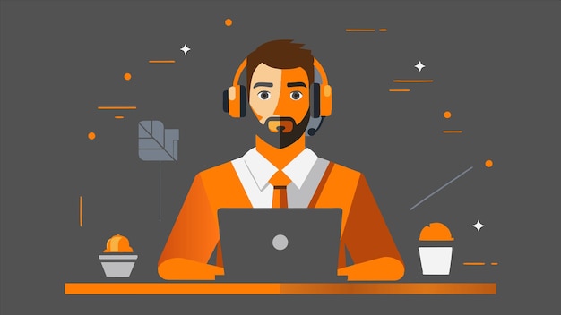 a man with headphones and a laptop with a man in the background