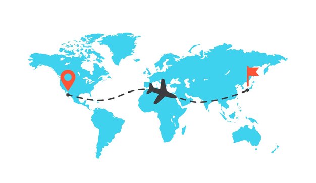 a map of the world with a plane and the word quot fly quot on it