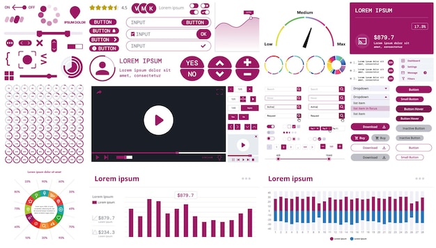 A modern interface kit with buttons graphs and elements for creating web applications and dashboards ideal for business statistics and finance