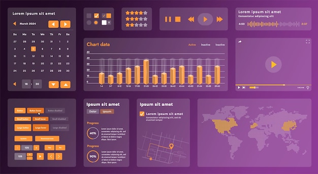 A modern set of UI elements that includes various graphic components for creating interfaces
