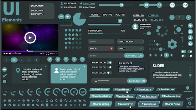 A modern UI kit featuring a collection of buttons icons navigation menus and responsive design