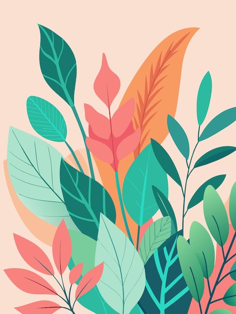 a painting of leaves and branches with a colorful background