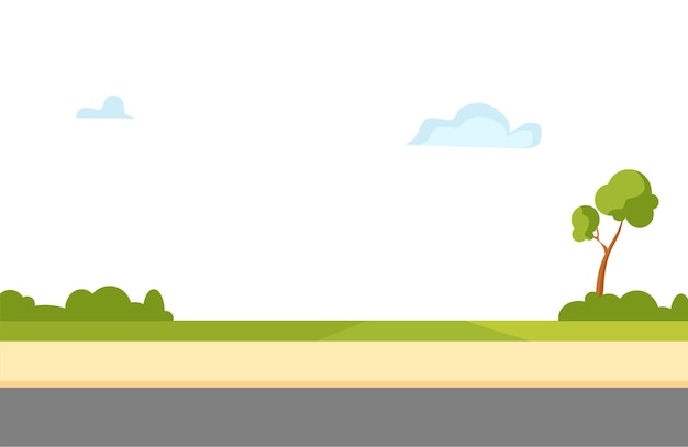 A park with a pedestrian path and a roadway Vector cartoon illustration