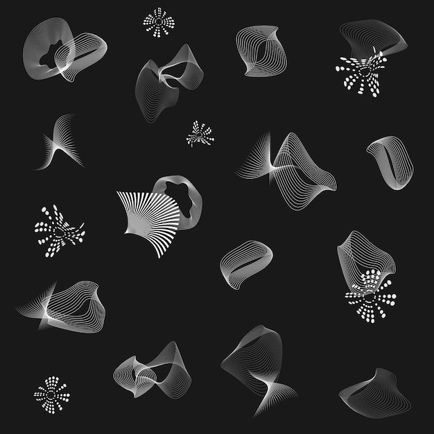 A pattern with jellyfish and shapes on a dark background
