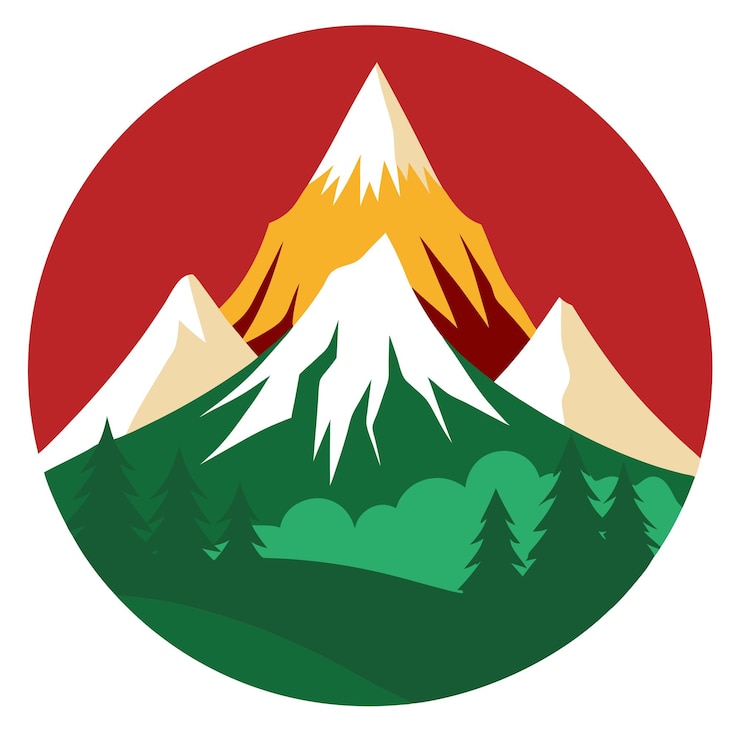 Vektori a picture of a mountain with a red circle with a mountain in the middle
