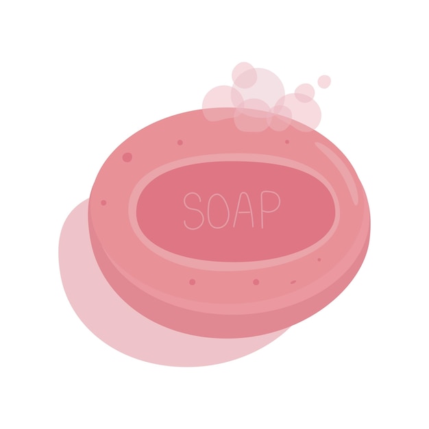 A piece of oval pink soap with soap foam Handmade hygiene product with rose scent