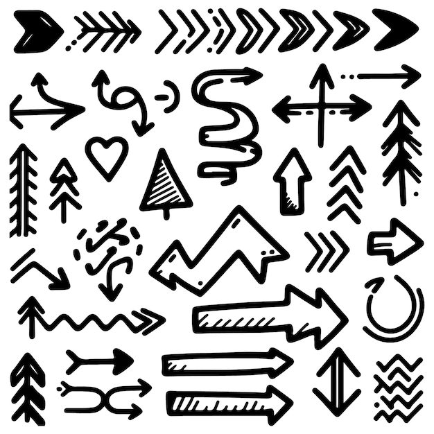 A Playful Showcase of Scribble Arrow Strokes in Diverse Colors and Directions