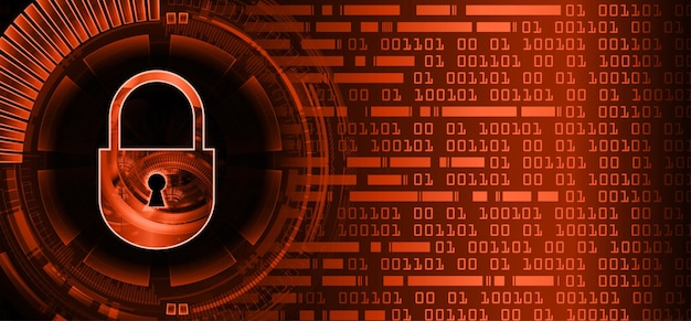 A red and orange background with a red lock logo and numbers.