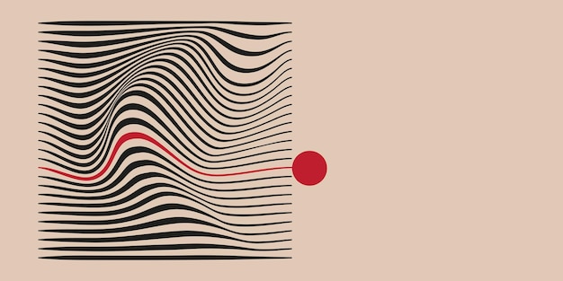 A red dot is connected to a series of wavy black lines with one red line highlighting a path through the waves Bauhaus composition
