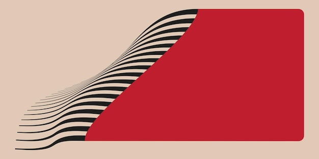 a red rectangle with a curved black and white striped section on the left side bauhaus composition